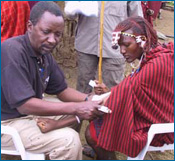 A Maasai warrior donates blood.