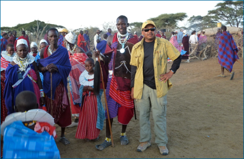 Jackson at Maasai boma (village) at Olduvai
