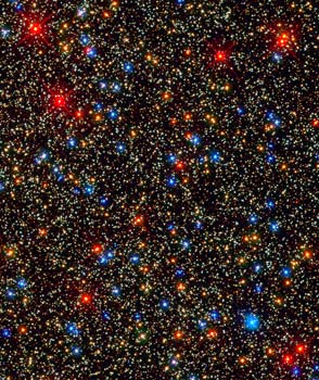 Densely packed stars of various colors